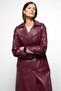 Epaulet Detailed Double Breasted Leather Trench Coat Bordo 6756 - 5