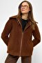 Detachable Hooded Zipper Detail Oversized Coat BROWN 3128 - 4