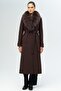 Detachable Fur Belted Long Cashmere Coat K. Brown 3133-Tk - 3
