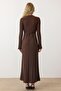 Crew Neck Thick Ribbed Long Knit Dress Brown 9363-E - 6