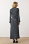 Crew Neck Thick Ribbed Long Knit Dress Gray 9363-E - 7