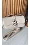 Cream Women's Metal Buckle Detailed Hand Shoulder Baguette Women's Bag with Two Straps Stylish - 4