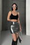 Acetate Fabric Shiny Mini Silver Skirt - 5