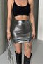 Acetate Fabric Shiny Mini Silver Skirt - 4