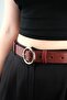 Women's Brown Yellow Round Buckle Faux Leather Belt 100 cm - 2