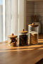 Acacia Mira 3-Piece Striped Glass Jar Set – Storage Container Set with Lids, Kitchen Organizer Glass Set - 3