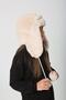 Beige Plush Fur Girl's Beret Hat with Earmuffs and Pompom - 3