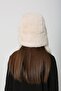 Beige Plush Fur Girl's Beret Hat with Earmuffs and Pompom - 7