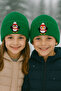 Green Children's Beret with Scarf Penguin Punch Pattern Luxury Wool Hat Christmas Gift