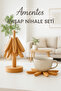 Set of 3 Bamboo Tree Trivets with Stand, Heat Resistant Folding Trivets for Cups and Pots
