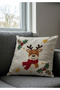 Christmas Decoration 6 Piece Velvet Set with Deer – 4 Throw Pillows, Runner and Non-Slip Mat - 8