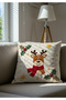 Christmas Decoration 6 Piece Velvet Set with Deer – 4 Throw Pillows, Runner and Non-Slip Mat - 7