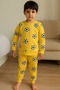 Boy's Soccer Ball Printed Yellow Seasonal Pjamas Suit
