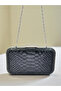 Black Color Anaconda Patterned Matte Stylish and Luxurious Women's Evening Dress Bag - 7