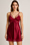 Burgundy Satin Lace Detailed Premium Nightgown & Robe Set – Special Boxed - 2