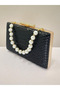 Black Color Anaconda Patterned Matte Stylish and Luxurious Women's Evening Dress Bag - 4
