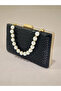 Black Color Anaconda Patterned Matte Stylish and Luxurious Women's Evening Dress Bag - 4