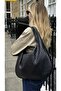 The Moi̇ss Knitted Detail Wide Shopper Campané Retro Black Hand and Shoulder Bag