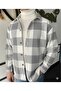 Men's Gray Oversize Checkered Thick Winter Fleece Shirt