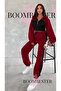 Women's Three-Thread 100% Cotton Oversize Tracksuit Set - Relaxed Fit with Ribbed Corset and Stripe Detail - 6