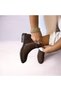 Brown Suede Genuine Leather Women's Internal Zipper Boots with Antique Buckle Accessories - 2
