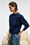 Nanna Women's Oversize Fit Soft Cashmere Crew Neck Thick Knitwear Navy Blue Sweater - 3