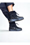 Black Suede Genuine Leather Garnished Women's Lace-Up Boots with Plush Lining Inside - 2