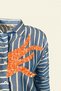 Orange Embroidered Blue Striped Oversize Shirt - 4