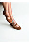 Tan Suede Genuine Leather Round Toe Buckle Women's Ballerinas
