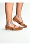 Tan Suede Genuine Leather Round Toe Buckle Women's Ballerinas - 3