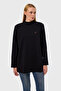 Turey - Black Women's Embroidered Snap Fastener Padded Stand Collar Oversized Long Sleeve Basic - 2