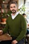 Men's Khaki Anti-Pilling Standard Fit Regular Cut V-Neck Knitwear Sweater - 3
