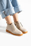 Beige Suede Lace-Up Boots (Anti-Slip) - 6