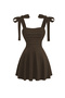 Brown Tie-Detail Bow-Strap Dress 7081