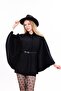 Women's Black Judge Collar Belted Cashmere Poncho 157 - 2
