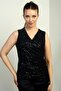 Women's Double Breasted Collar Front Draped Sleeveless Lined Pulpayet Blouse - 2