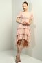 Women's Double Breasted Collar Back Zipper Katkat Pleated Chiffon Dress - 2