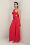 Women's One-Shoulder Side Window Detailed Long Crepe Satin Dress Slim Fit - 3