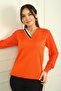 Women's V-Neck Half Stripe Sleeves Chiffon Sweater - 2