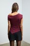 Rehinga Women's 100% Cotton Waist-Fitted Asymmetrical Collar Regular Fit Short Sleeve Burgundy Blouse - 6