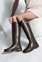 Women's Buckle Riding Boots with Bellows and No Zipper, Velote Brown - 6