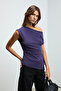 Rehinga Women's 100% Cotton Waist-Fitted Asymmetrical Collar Regular Fit Short Sleeve Purple Blouse