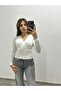 V-Neck Long Sleeve Cross Sandy Bluz - 2