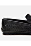 Men's Leather Black Perforated Buckle Detailed Loafer - 3