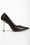Women's Bitter Brown Skin Heel Gold Detailed Stiletto - 2