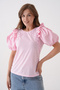 Women's Crew Neck Flounced Watermelon Sleeve Guipure Detailed Sports Stylish Floral Laced Blouse - 5