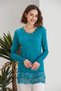 Women's Turquoise Blue Lace Detailed Long Sleeve Curve Sports Stylish Blouse Tunic - 3