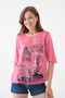 Women's Crew Neck Short Sleeve Print Detailed Sports Stylish Curve Elastic Waist Chiffon Blouse - 5