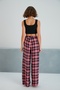 Women's Woven Viscose Checkerboard Patterned Large Size Slouch Pants with Pockets and Elastic Waist - 3