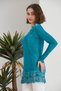 Women's Turquoise Blue Lace Detailed Long Sleeve Curve Sports Stylish Blouse Tunic - 5